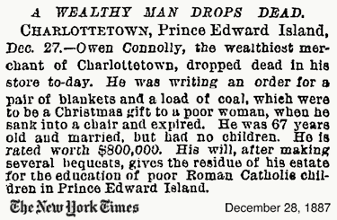 New York Times death notice for Owen Connolly